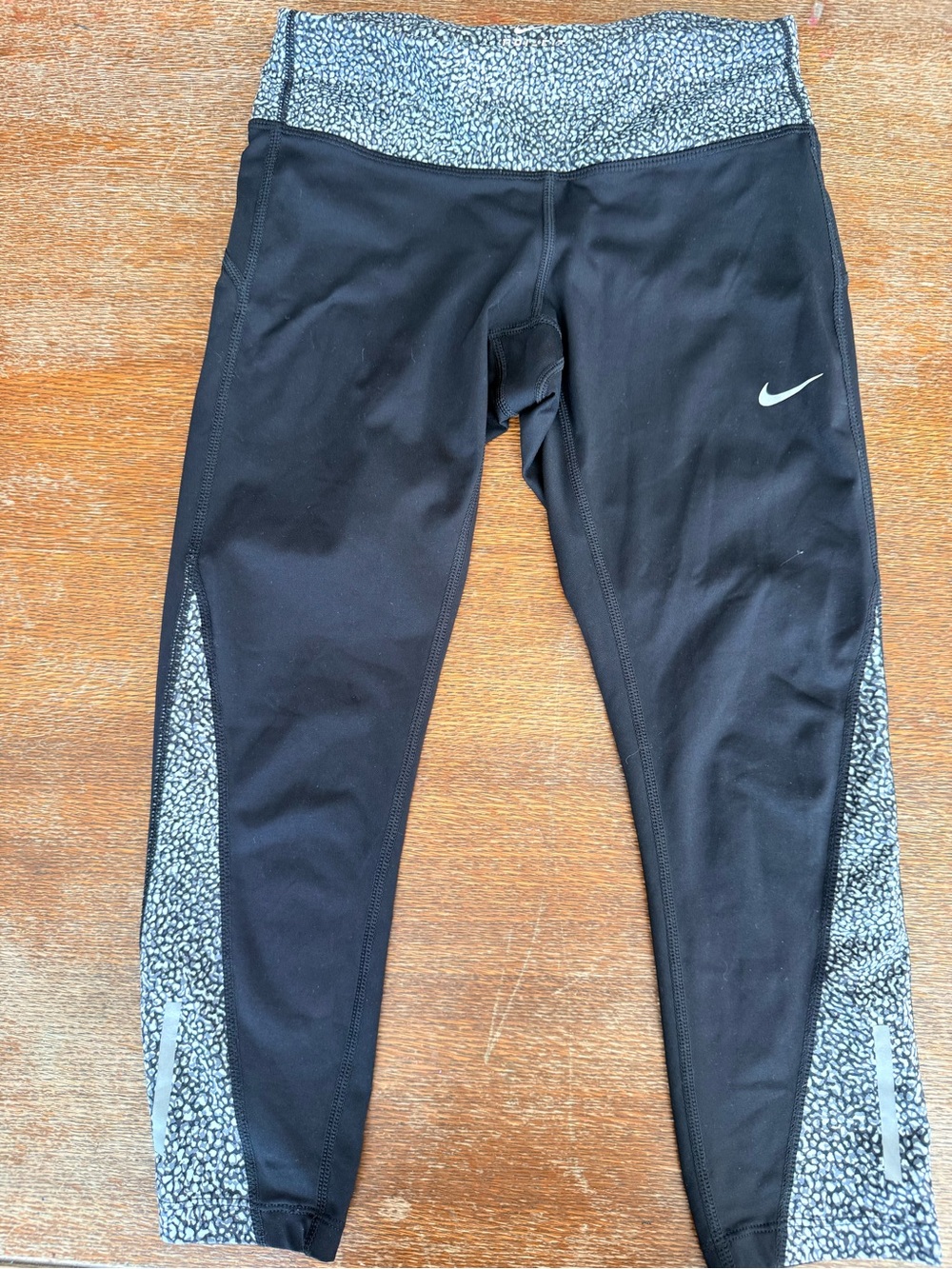 Nike Black Leggings with Gray Speckle Waistband & Side Panels